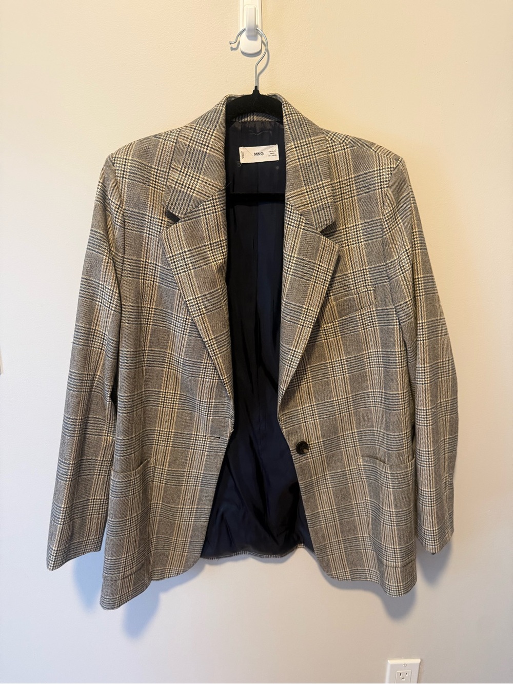Mango Gray Plaid Single-Button Blazer